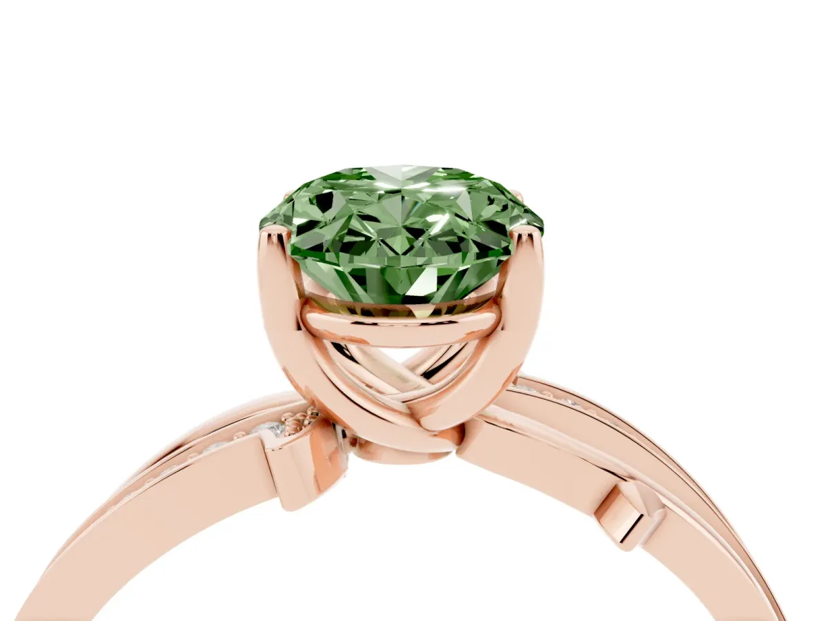 Fancy Green Oval Cut Solitaire Twist Band with Pavé Accents and Four-Prong Setting Rose gold