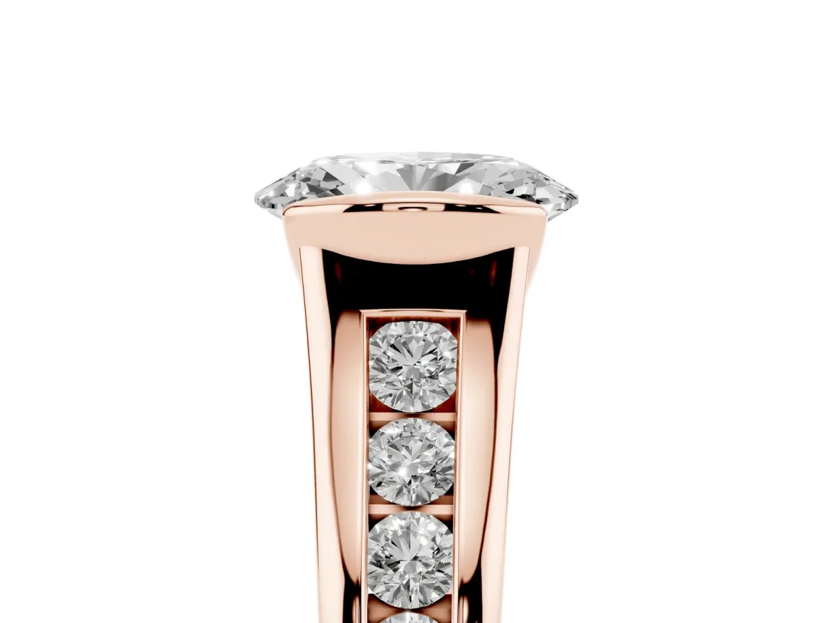 Oval Cut Solitaire Bezel-Set Diamond Ring with Channel-Set Band Rose gold