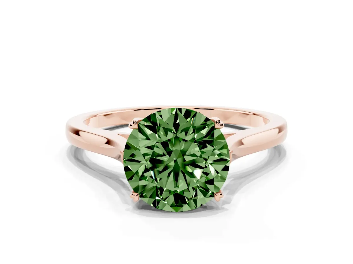 Fancy Green Round Cut Solitaire Heart Prong Engagement Ring with Tapered Band Rose gold