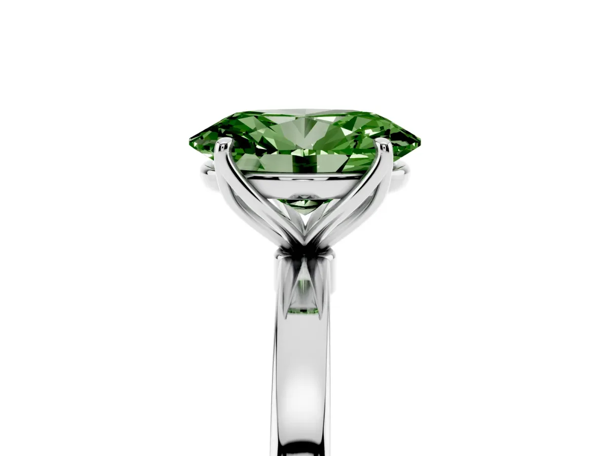 Fancy Green Oval Cut Diamond Solitaire Ring with Thin Band and Prong Setting White gold