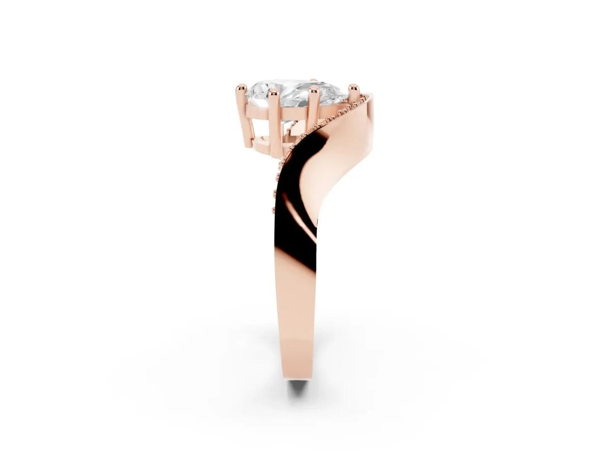 Pear Cut Solitaire Diamond Engagement Ring with Pave Band and Four-Prong Setting Rose gold