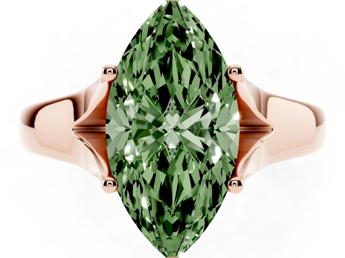 Fancy Green Marquise Cut Solitaire Diamond Ring with Cathedral Band and Four-Prong Setting Rose gold
