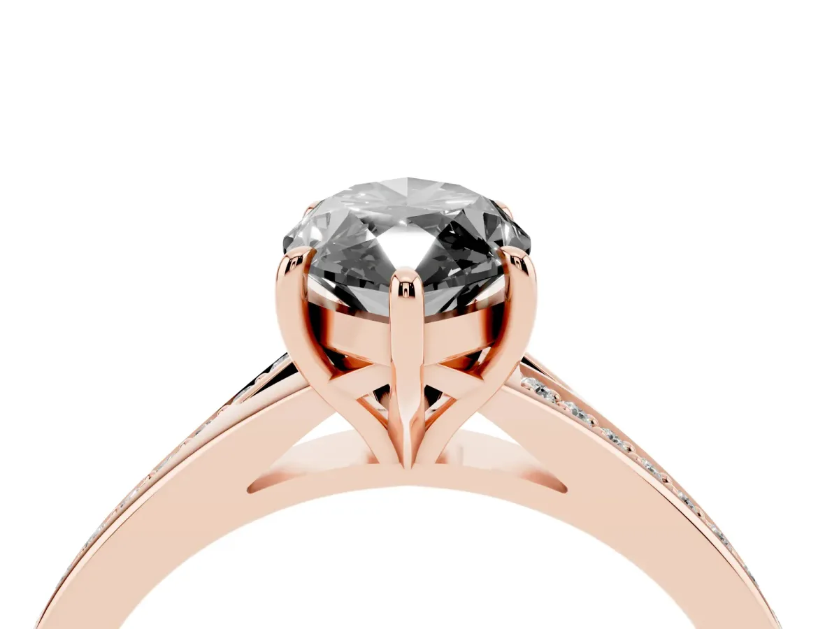 Fancy Black Marquise Cut Diamond Solitaire Ring with Pavé Band and Prong Setting Rose gold