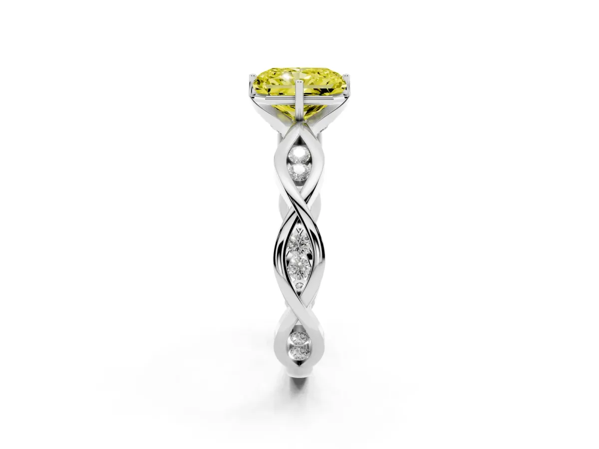 Fancy Yellow Radiant Cut Solitaire Twist Band with Leaf Prong Setting Silver