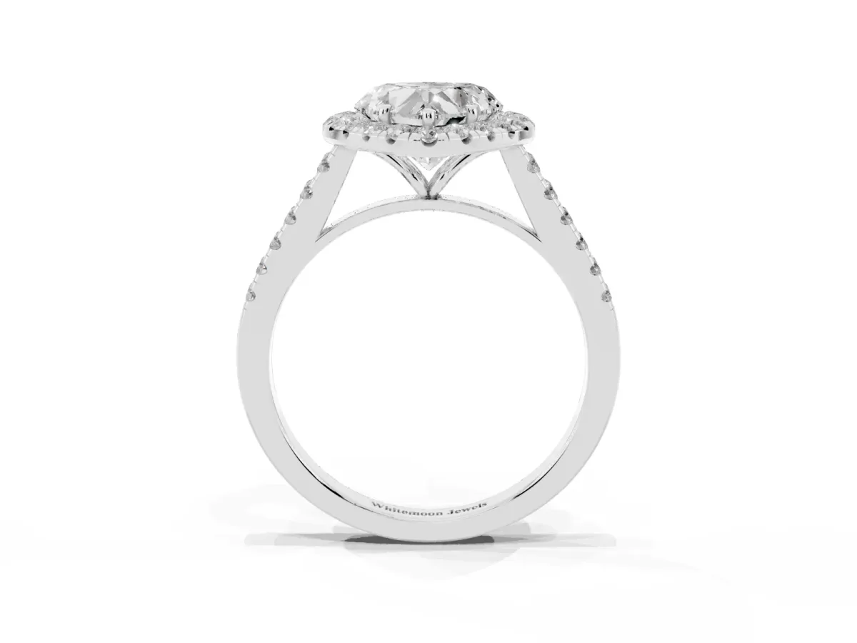 Heart Cut Halo Pave Diamond Engagement Ring with Four-Prong Setting Silver