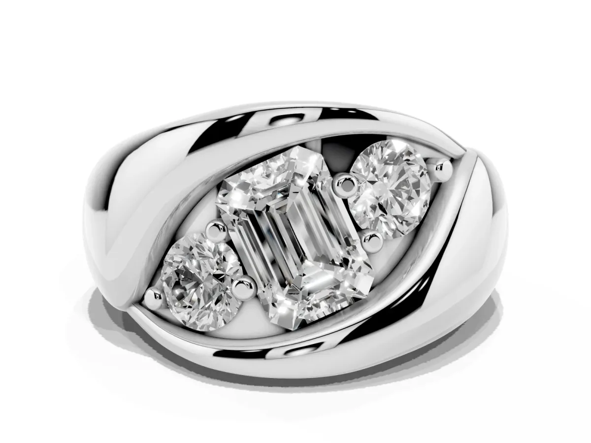 Channel Set Emerald Cut Diamond Crossover Band Silver