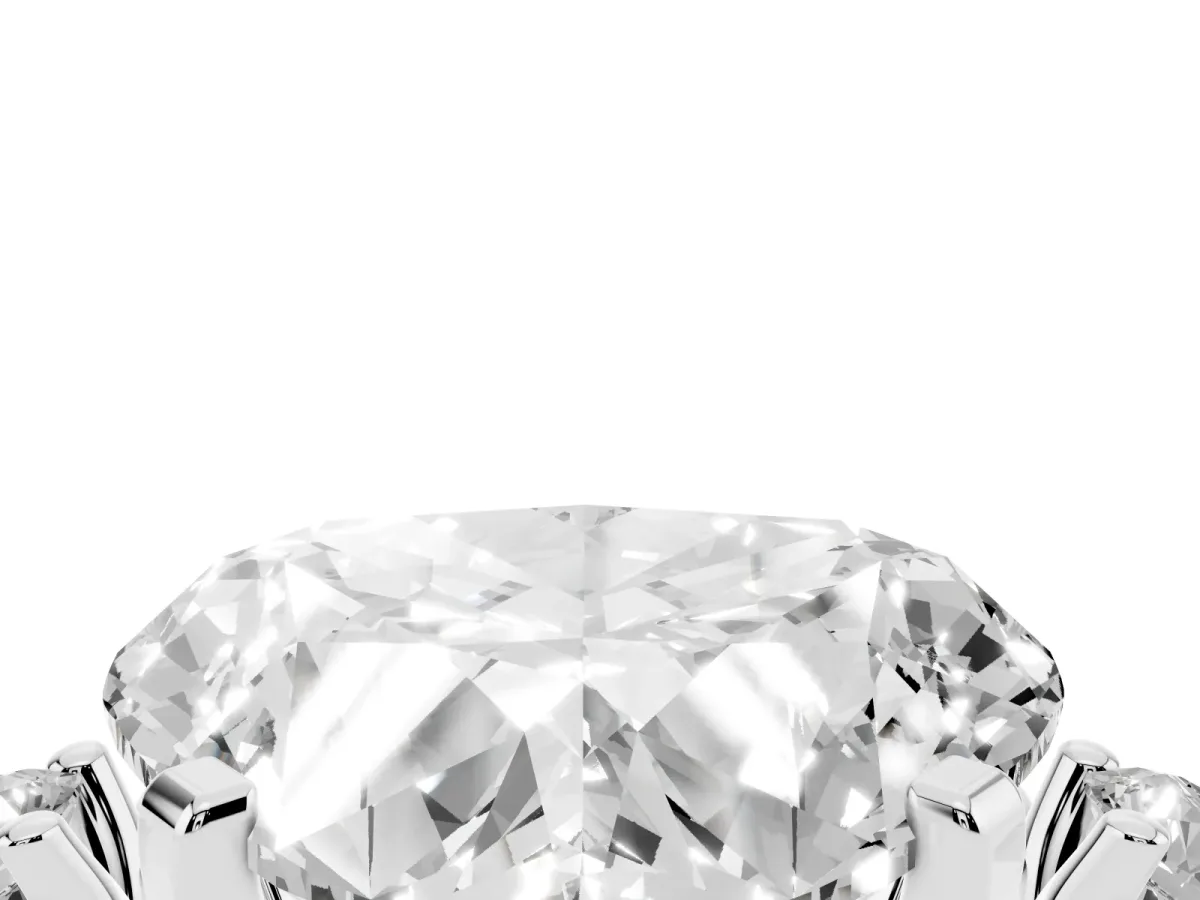 Heart Cut Cut Three-Stone Solitaire Ring with Round Accent Diamonds and Four-Prong Setting Silver