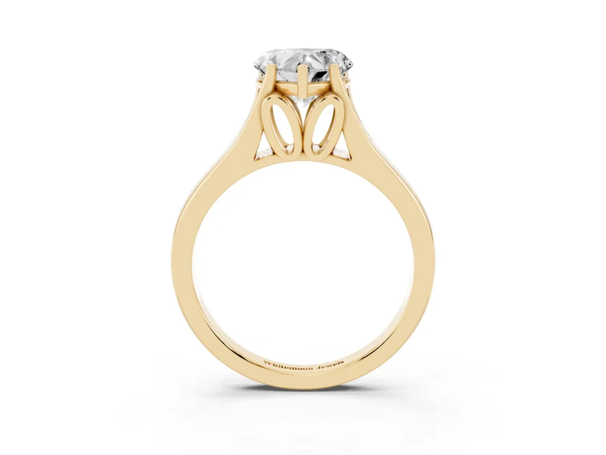 Heart Cut Solitaire Diamond Ring with Cathedral Band and Four-Prong Setting Yellow gold