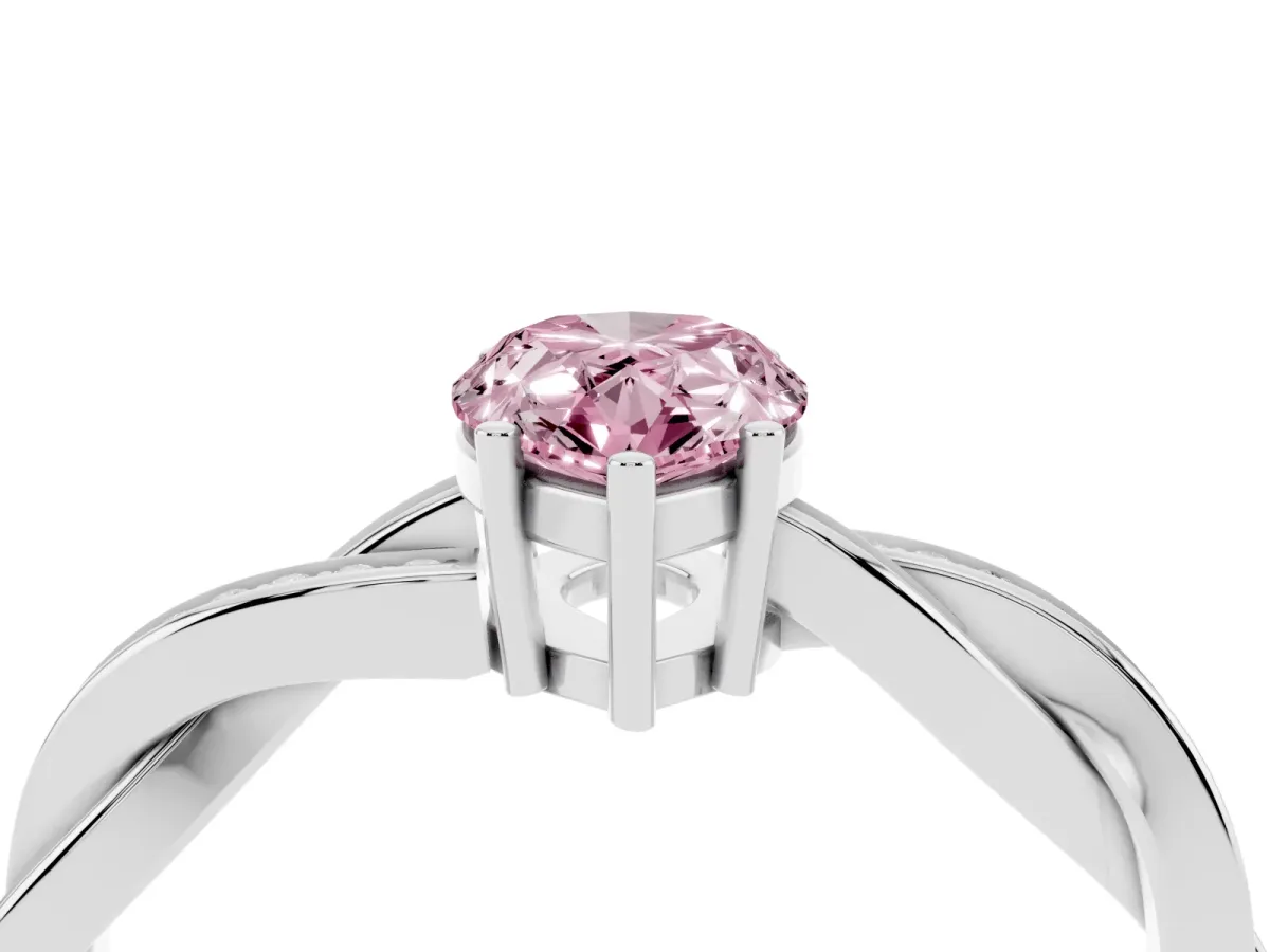 Fancy Pink Pear Cut Solitaire Twisted Pave Diamond Ring with Four-Prong Setting Silver