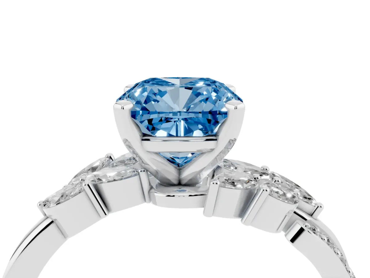 Fancy Blue Cushion Cut Solitaire Marquise Twist Band with Six-Prong Setting Silver