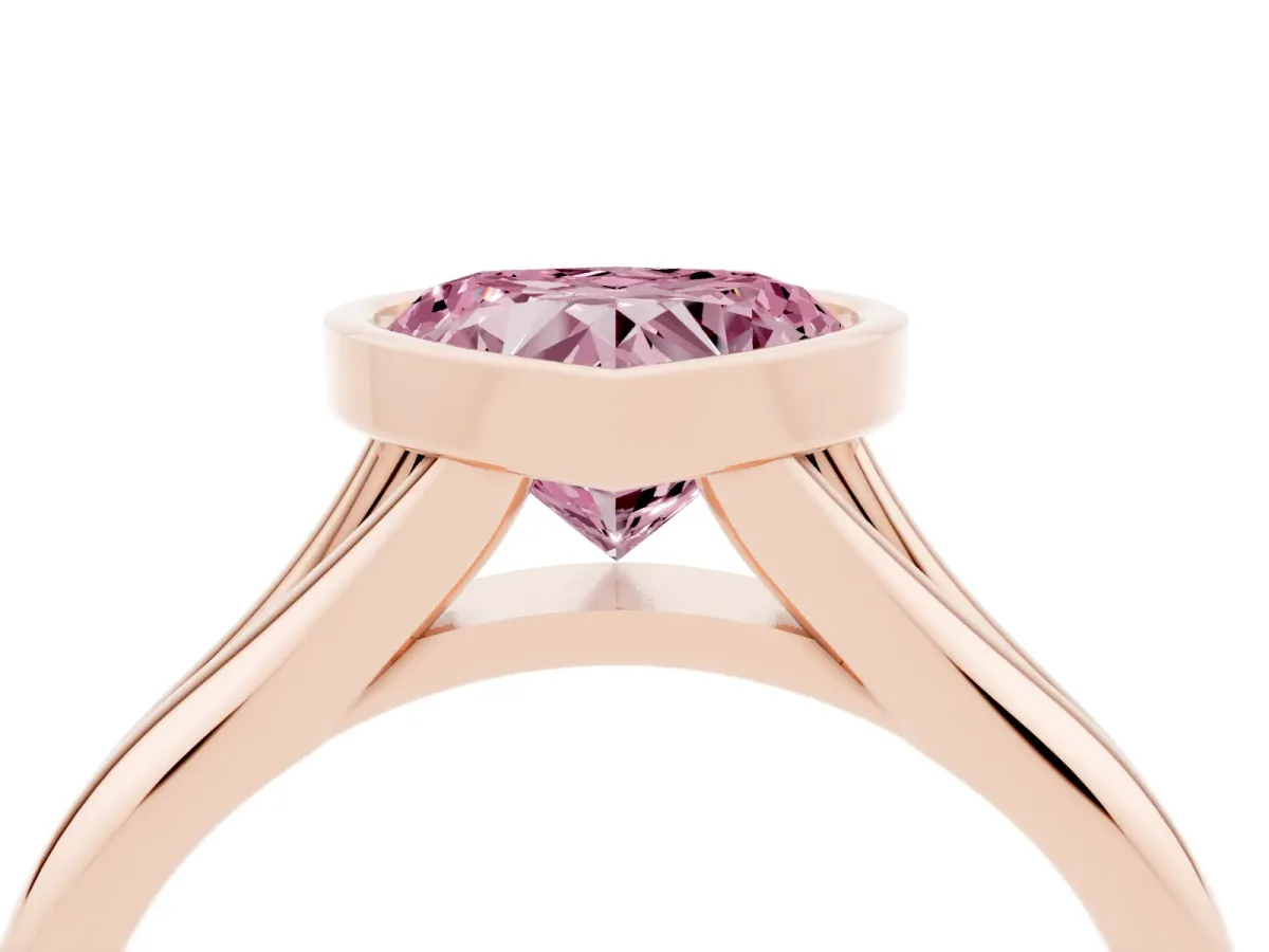 Fancy Pink Bezel Set Heart Cut Solitaire Diamond Ring with Smooth Band Rose gold