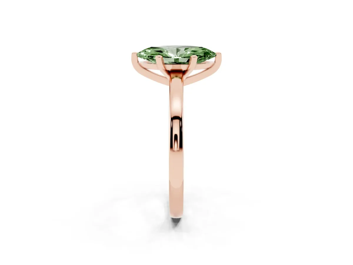 Fancy Green Marquise Cut Solitaire Diamond Engagement Ring with Four-Prong Setting on a Classic Band Rose gold