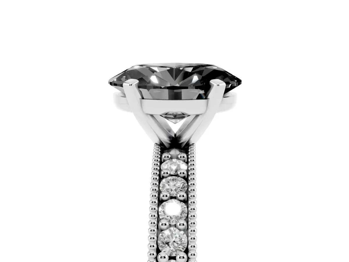 Fancy Black Oval Cut Diamond Milgrain Pavé Engagement Ring with Four-Prong Setting Silver