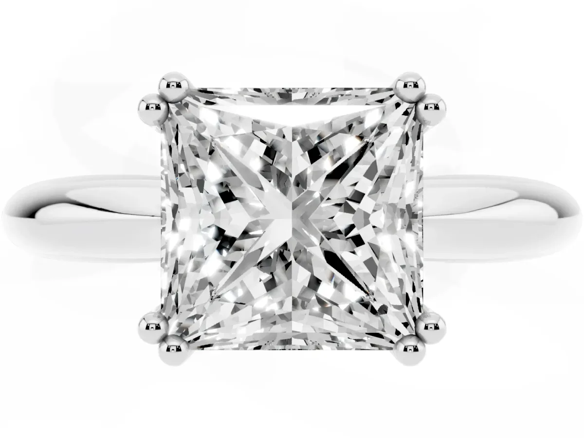 Princess Cut Cut Solitaire Engagement Ring with Tapered Band and Four-Prong Setting Platinum