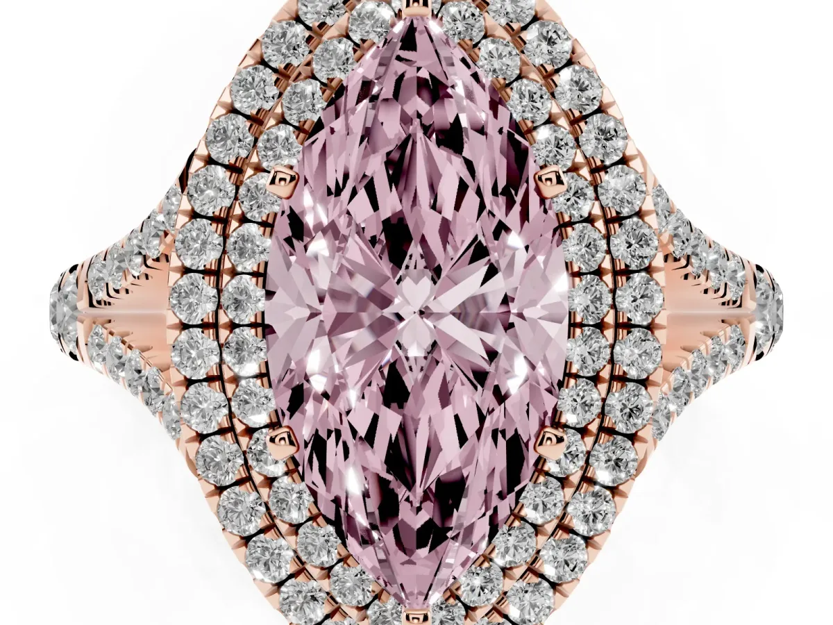 Fancy Pink Marquise Cut Diamond Pavé Split Shank Double Halo Engagement Ring Rose gold
