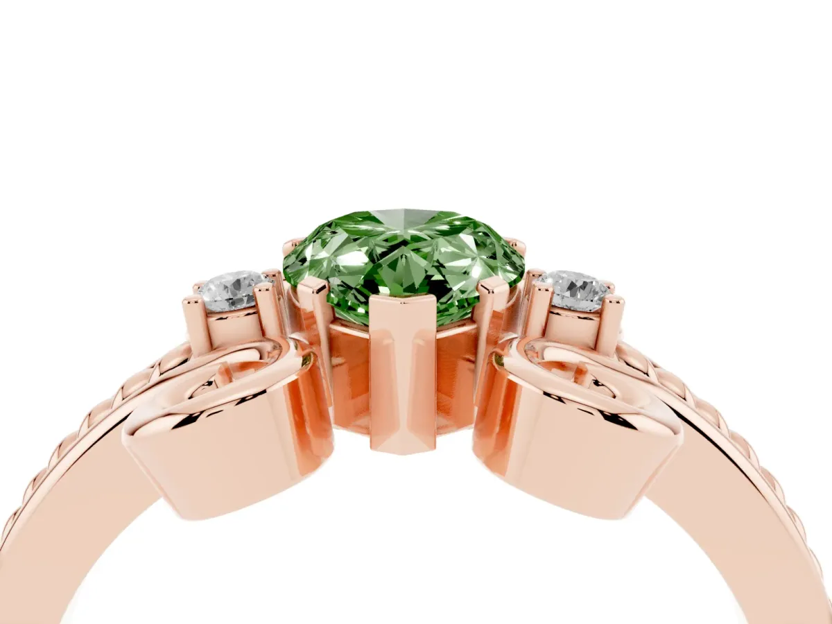 Fancy Green Pear Cut Solitaire Twisted Band Scroll Prong Ring Rose gold