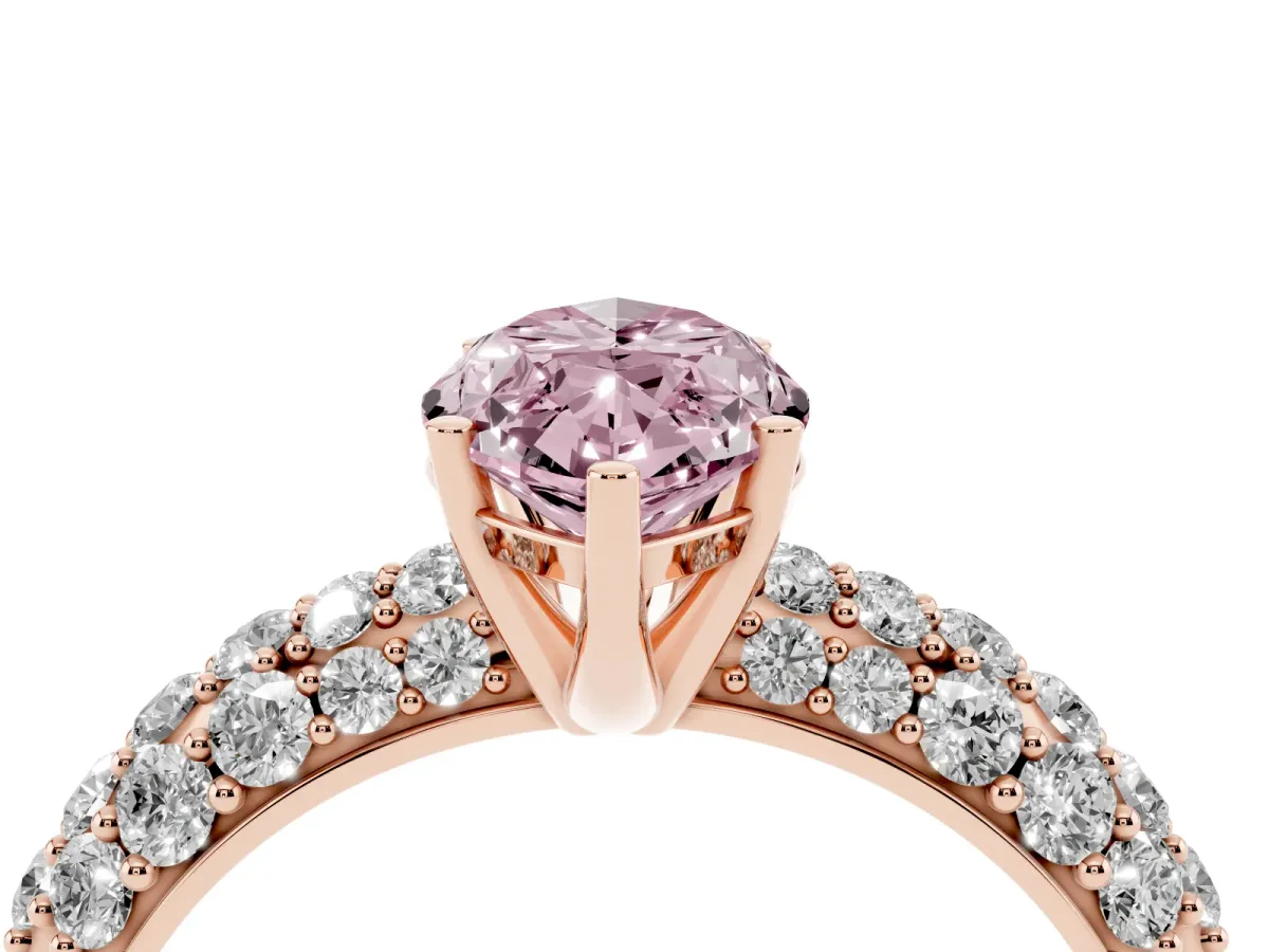 Fancy Pink Marquise Cut Diamond Pavé Band Solitaire Ring with Four-Prong Setting Rose gold