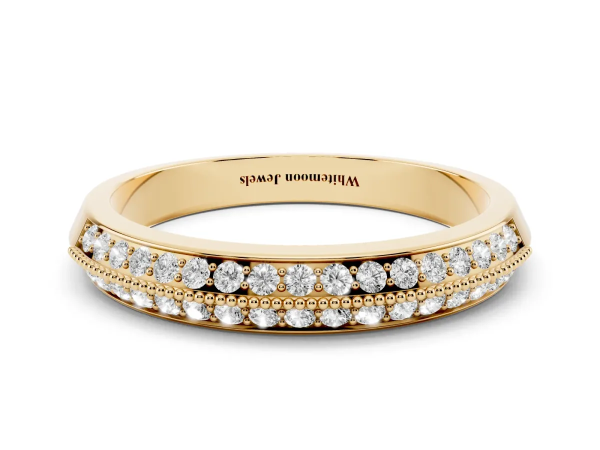 Round Diamond Pave Eternity Band with Milgrain Edging Yellow gold