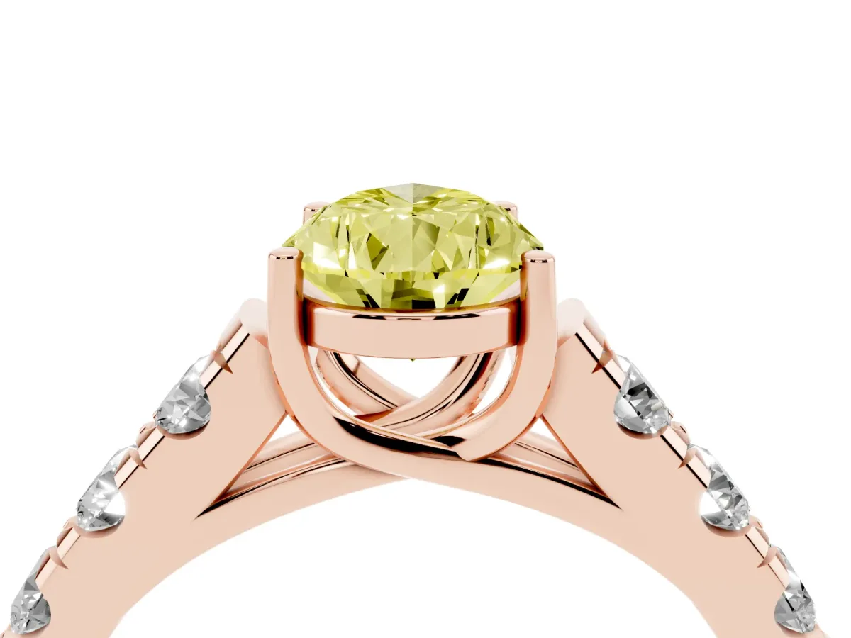 Fancy Yellow Pear Cut Cut Diamond Solitaire Ring with Micro Pave Band and Prong Setting Rose gold