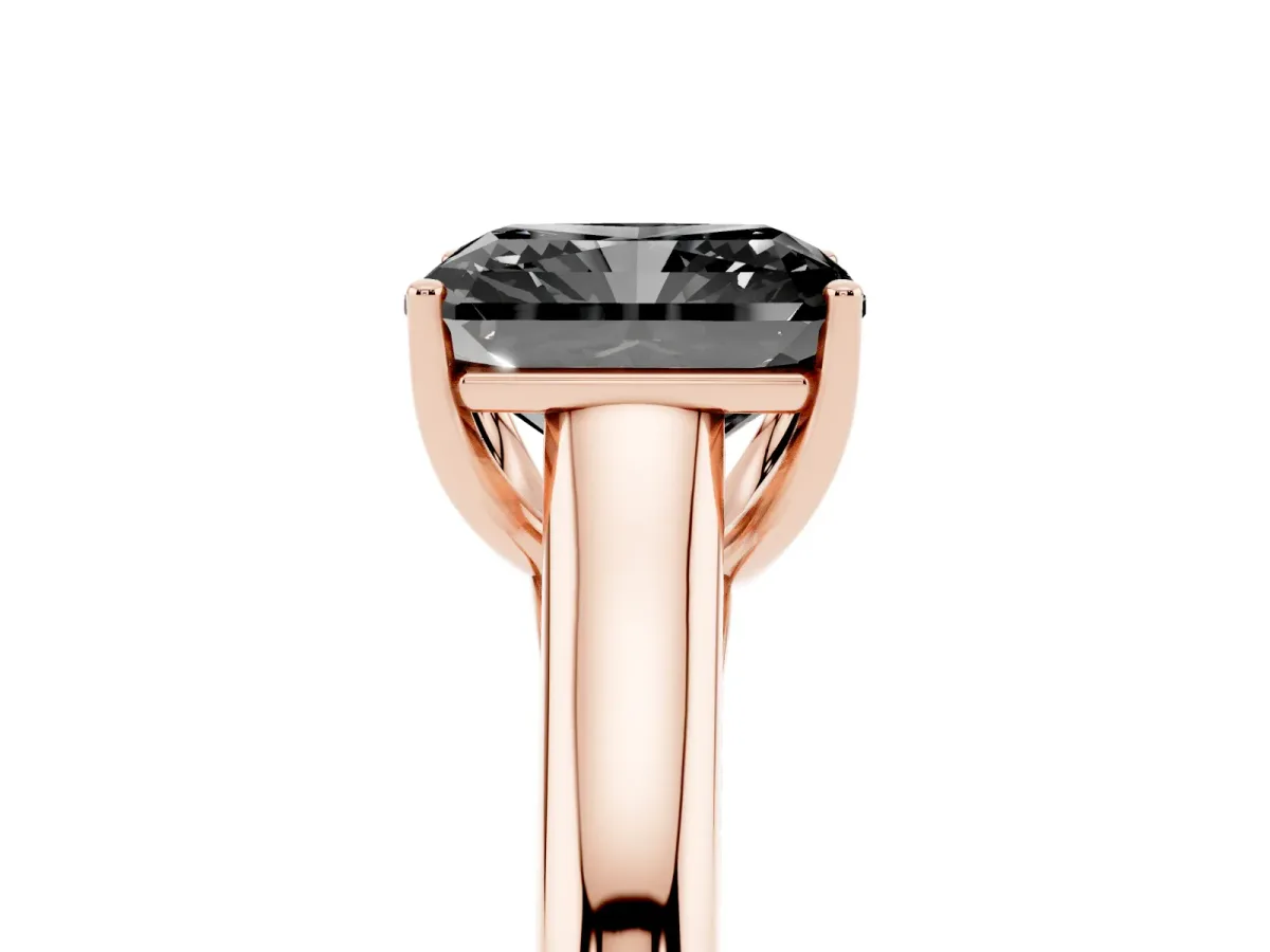 Fancy Black Radiant Cut Solitaire Engagement Ring with Tapered Band and Four-Prong Setting Rose gold