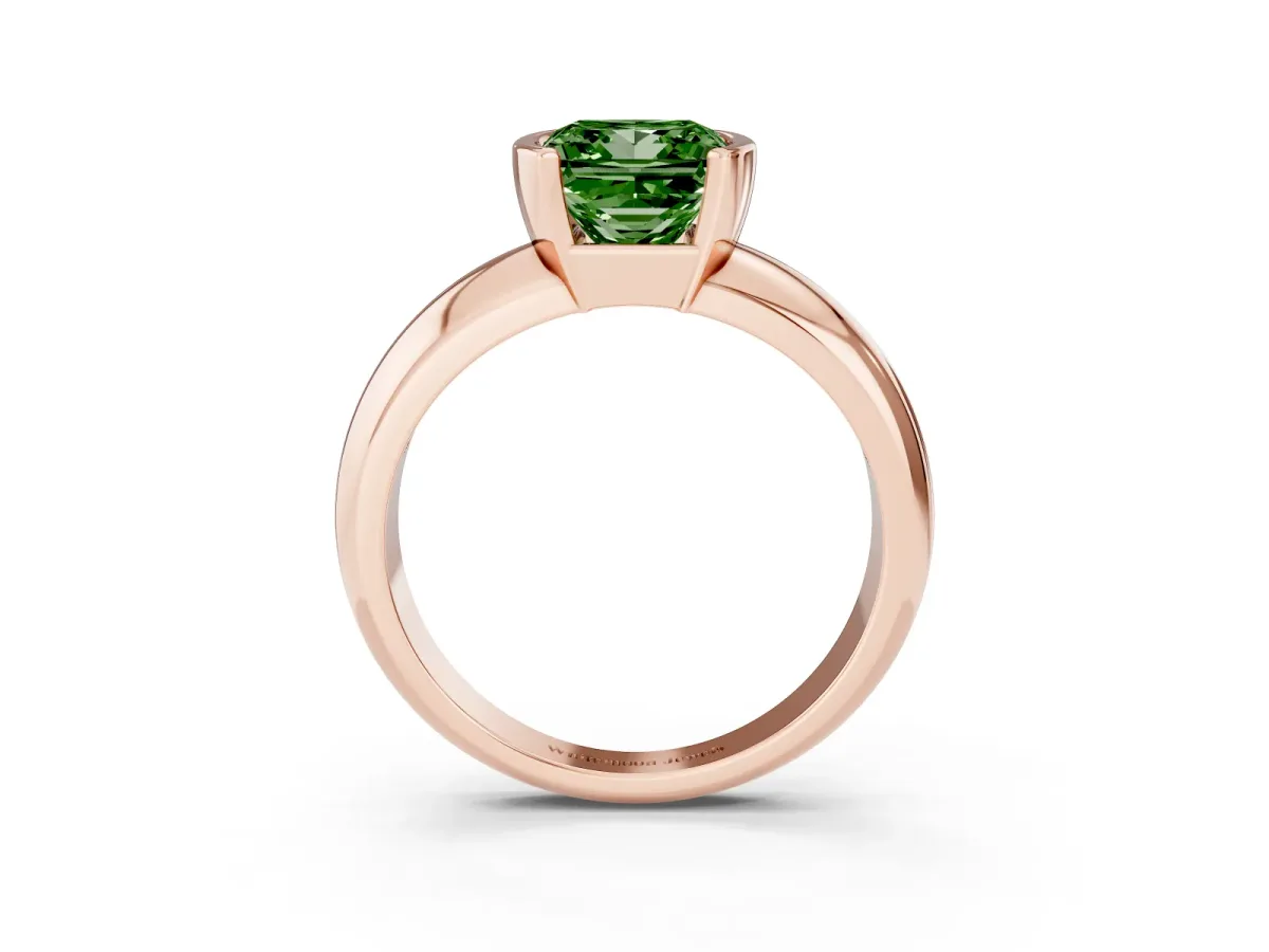 Fancy Green Princess Cut Solitaire Tension Set Diamond Ring with Wide Band Rose gold