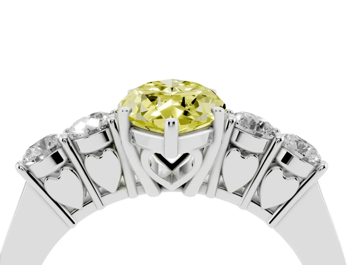 Fancy Yellow Marquise Cut Cut Diamond Five-Stone Prong Set White Gold Ring Silver
