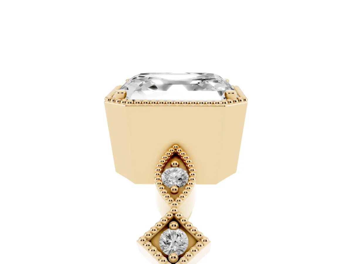 Asscher Cut Milgrain Marquise Diamond Twist Band Ring Yellow gold