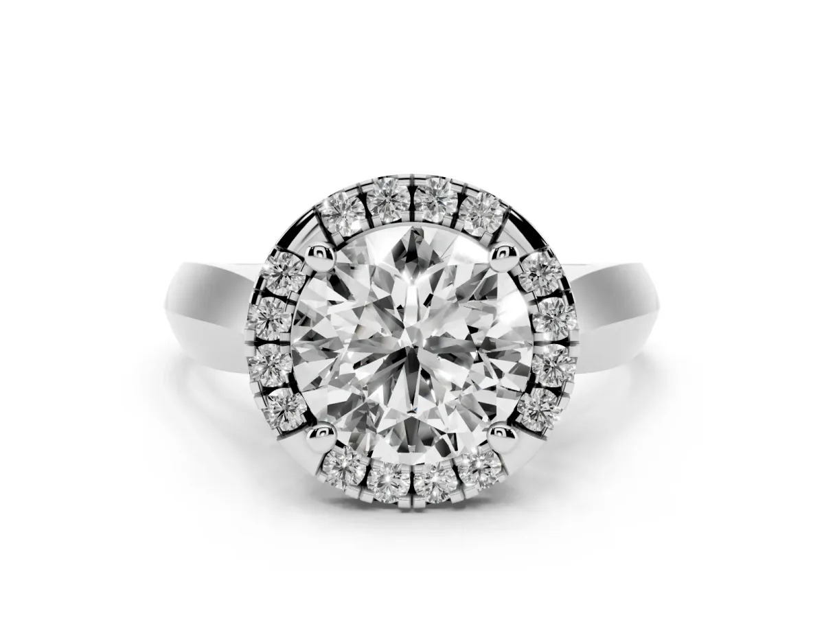 Round Cut Cut Halo Solitaire Engagement Ring with Square Band and Four-Prong Setting Silver