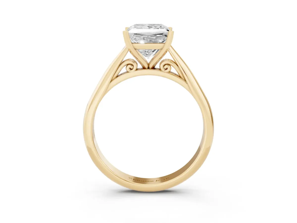 Princess Cut Diamond Solitaire Engagement Ring with Cathedral Setting and Four-Prong Mount Yellow gold