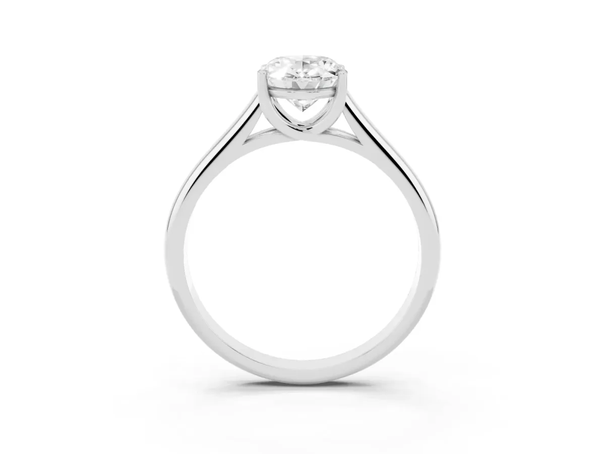 Oval Cut Solitaire Engagement Ring with Tapered Band and Four-Prong Setting Platinum