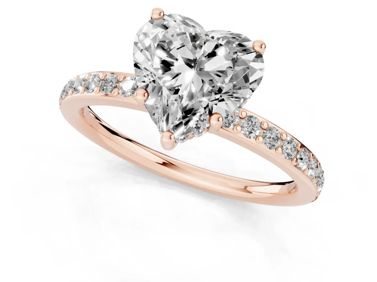 Heart Cut Cut Diamond Pavé Band Ring with Four-Prong Setting Rose gold