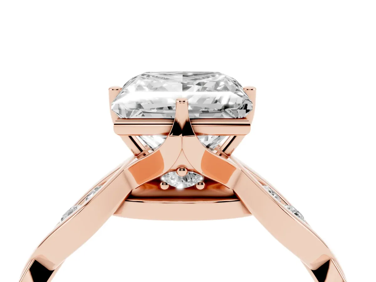 Princess Cut Solitaire Twist Band with Leaf Prong Setting Rose gold
