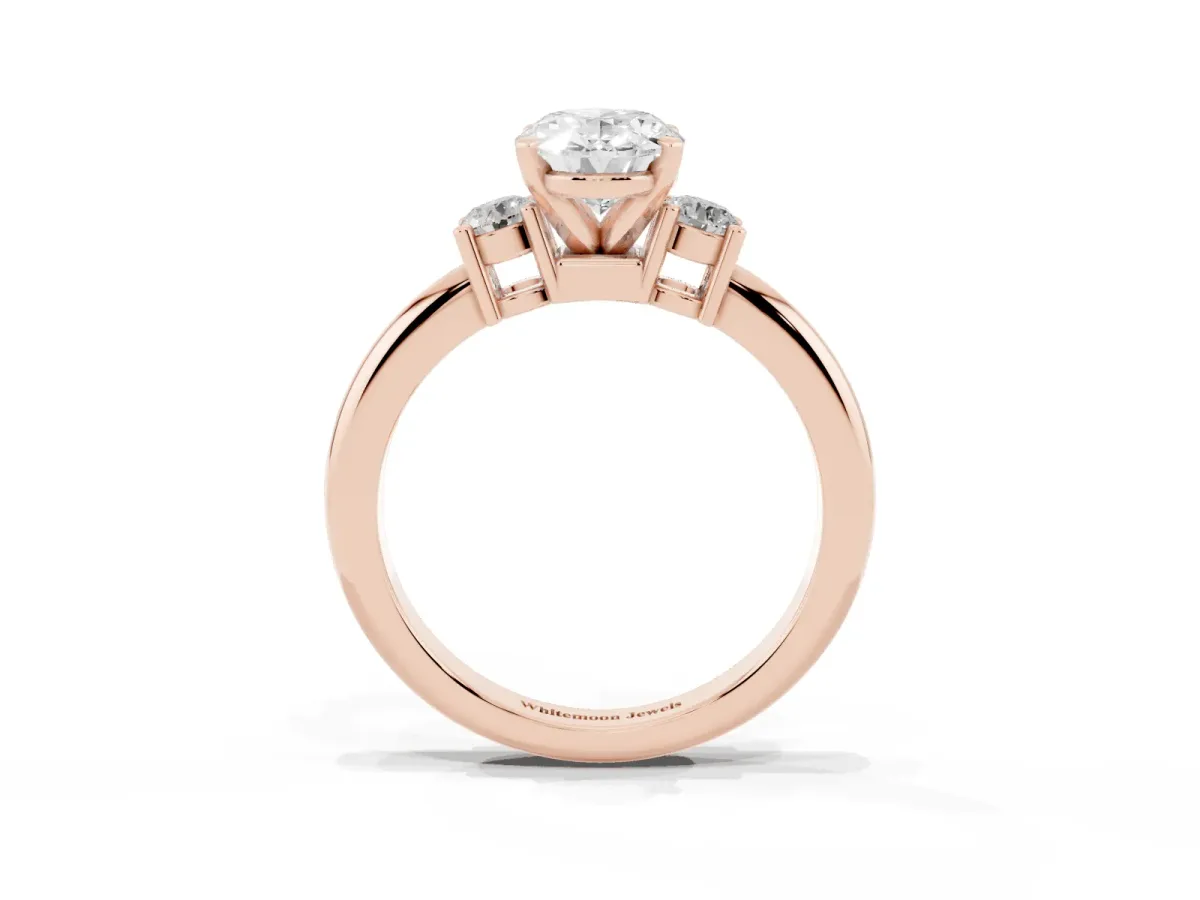 Three-Stone Oval Cut Cut Diamond Solitaire with Prong Setting and Classic Band Rose gold