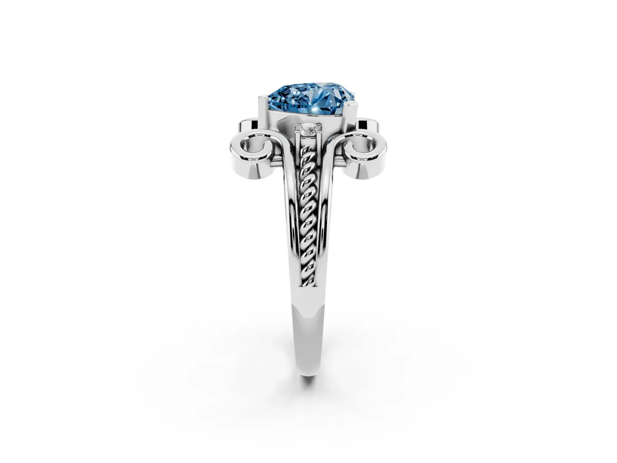 Fancy Blue Heart Cut Solitaire Twisted Band Scroll Prong Ring Silver