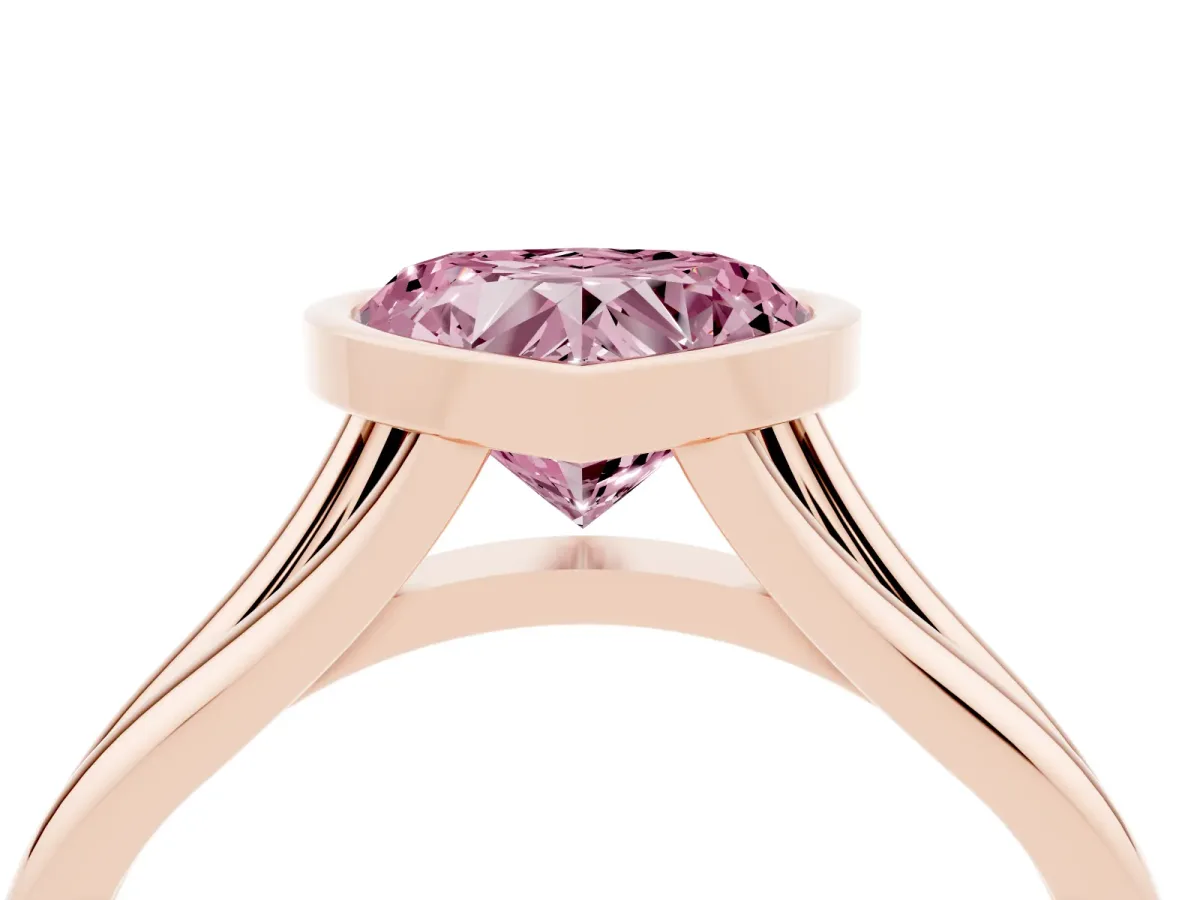 Fancy Pink Bezel Set Heart Cut Cut Solitaire Ring with Tapered Band Rose gold