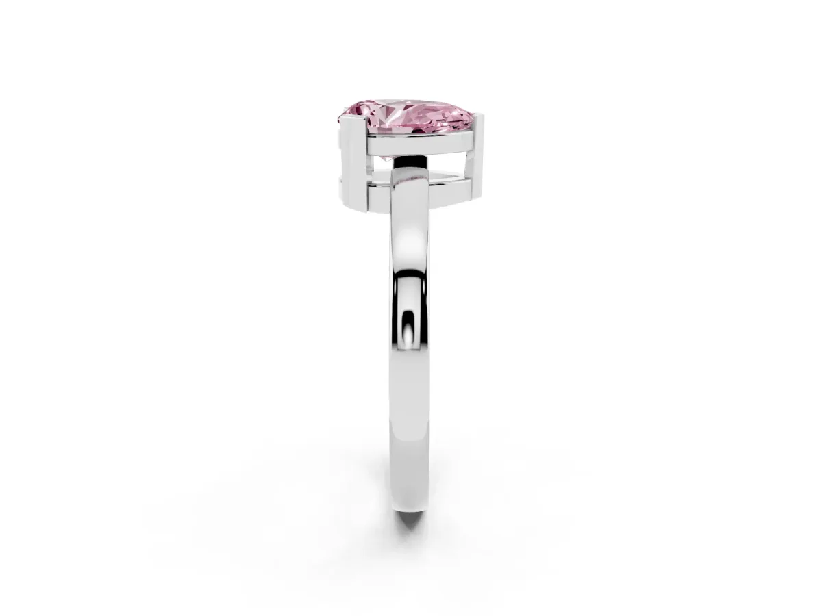 Fancy Pink Pear Cut Cut Solitaire Ring with Four-Prong Setting and Classic Band Silver