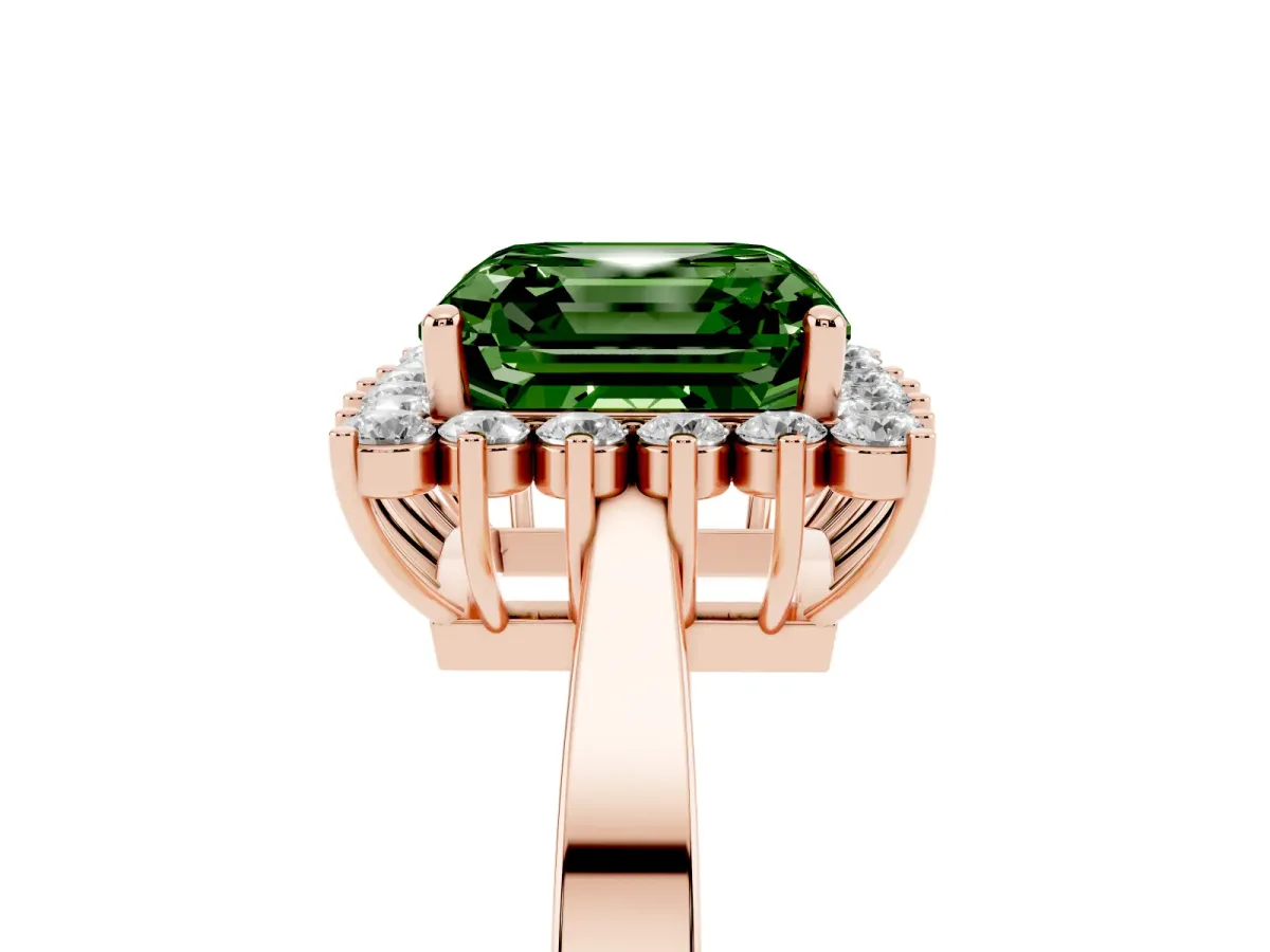 Fancy Green Asscher Cut Cut Diamond Halo Ring with Round Brilliant Halo and Solitaire Band Rose gold