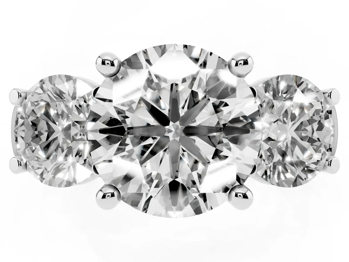 Three-Stone Round Cut Brilliant Diamond Trellis Ring with Comfort Fit Band White gold