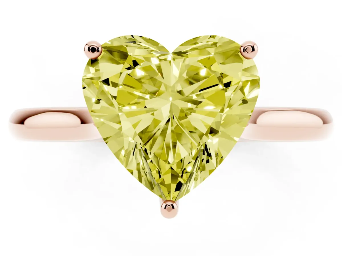Fancy Yellow Heart Cut Cut Solitaire Ring with Cathedral Band and Four-Prong Setting Rose gold