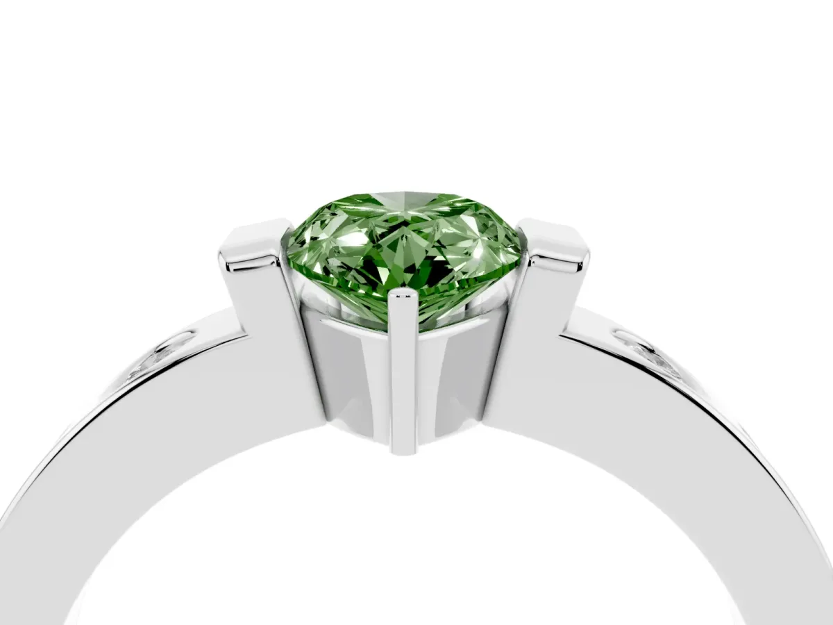Fancy Green Pear Cut Brilliant Channel-Set Diamond Ring with Bezel Prong Setting Platinum
