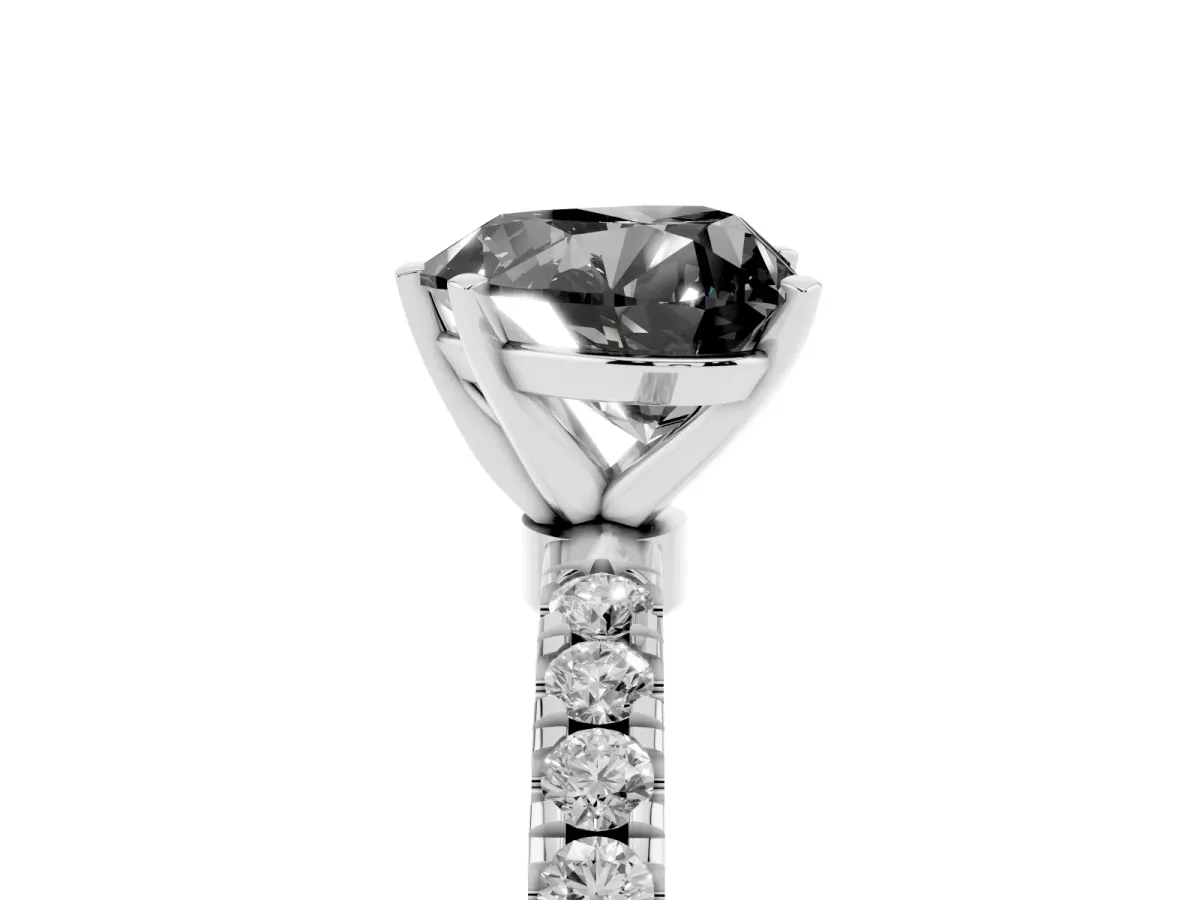 Fancy Black Heart Cut Diamond Solitaire Ring with Pavé Accents and Four-Prong Setting Platinum