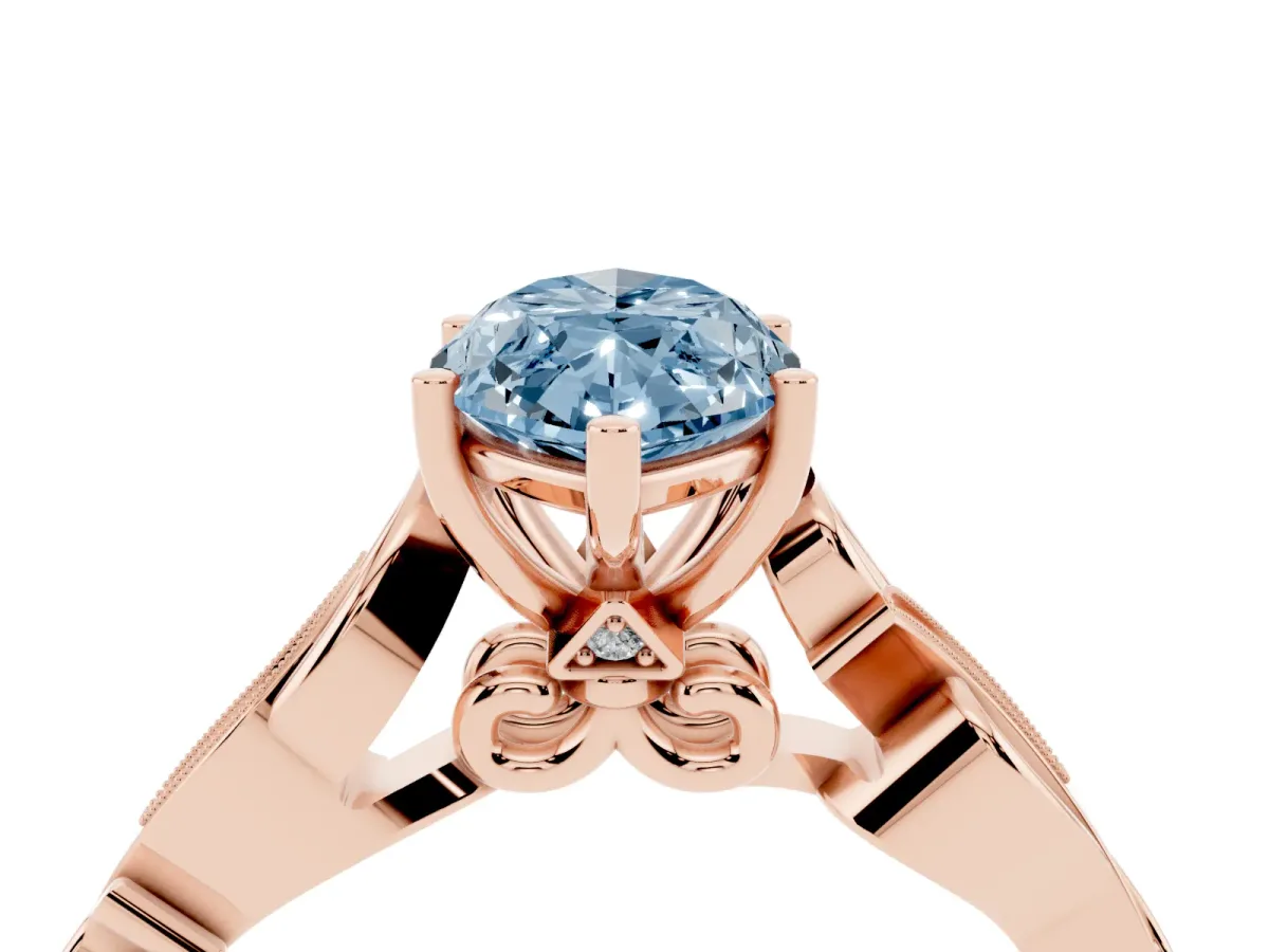 Fancy Blue Marquise Cut Solitaire Vine Band with Milgrain Prong Setting Rose gold