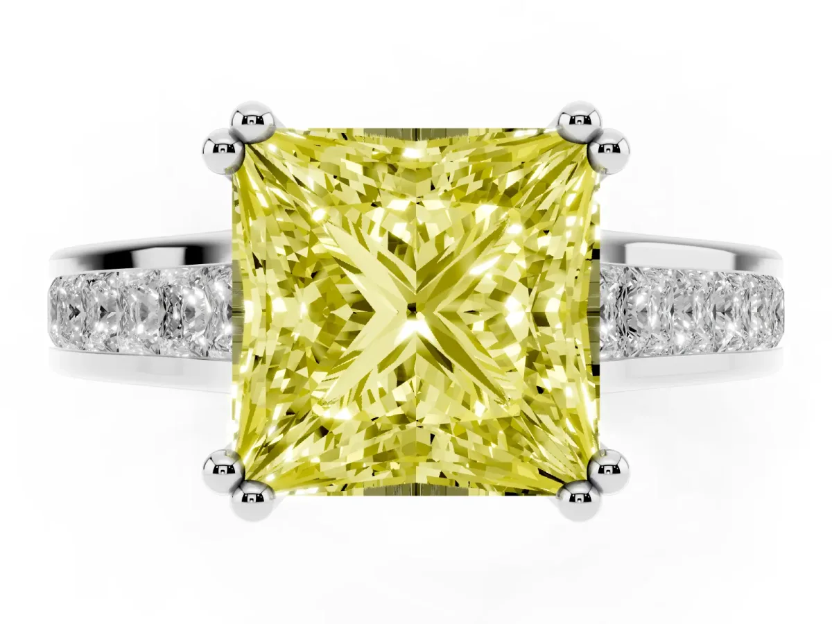 Fancy Yellow Princess Cut Cut Channel Set Solitaire Engagement Ring with Prong Setting Platinum