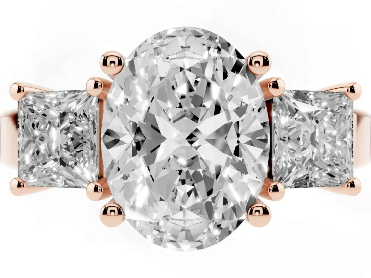 Three-Stone Oval Cut Cut Solitaire Ring with Prong Setting Rose gold