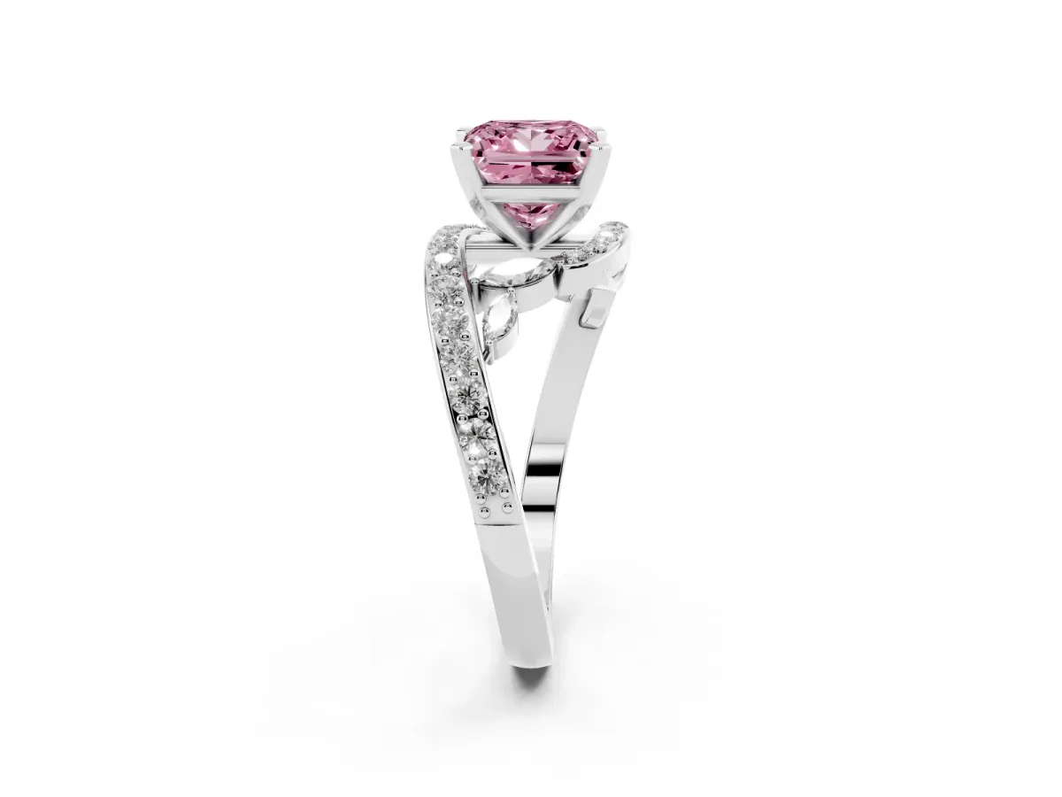 Fancy Pink Princess Cut Solitaire with Pavé Twist Band and Four-Prong Setting Silver