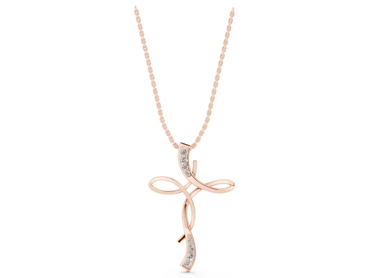 Pavé Round Diamond Twist Cross Pendant Rose gold