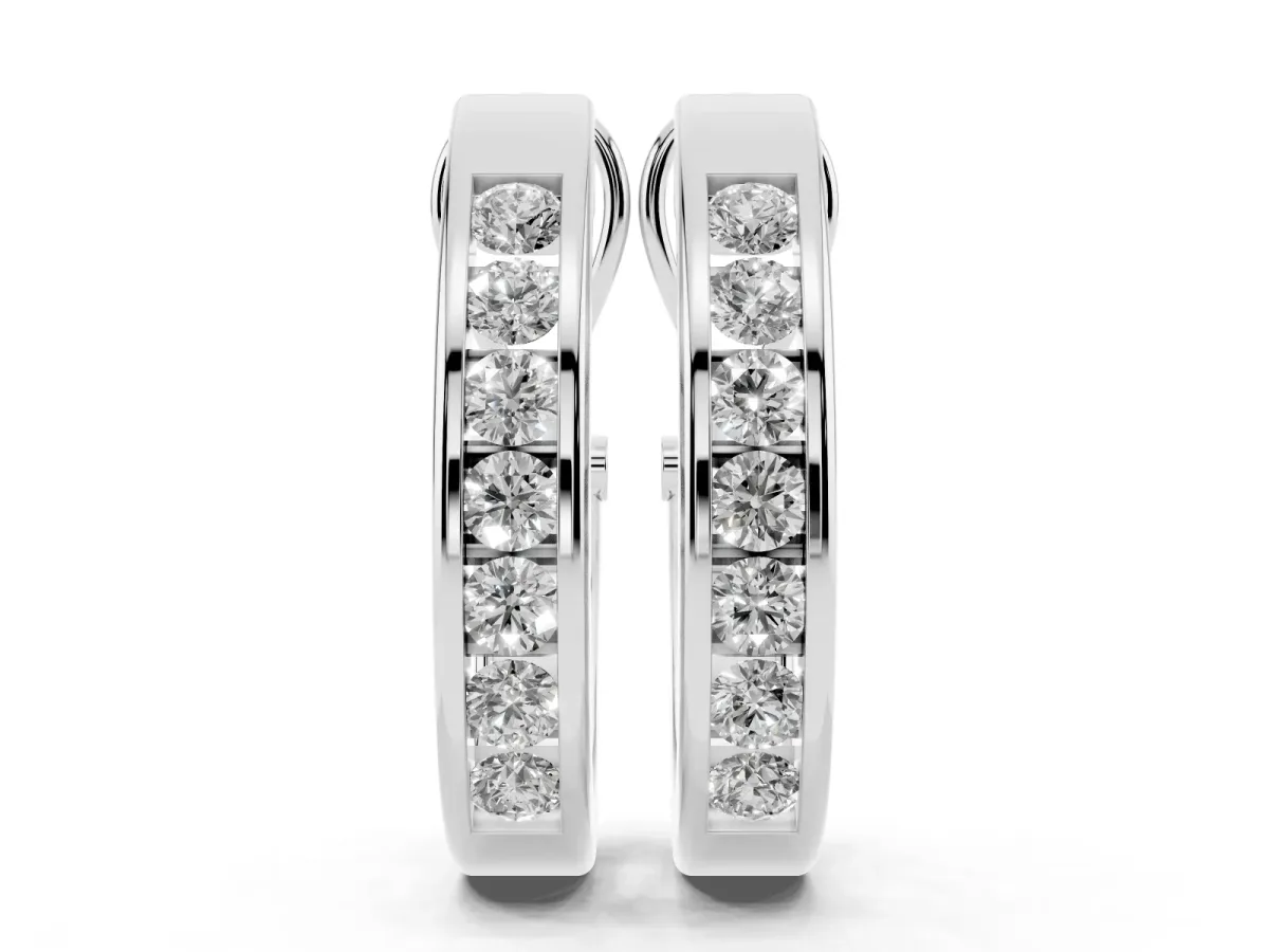 Channel-Set Round Diamond Hoop Earrings in White Gold Silver