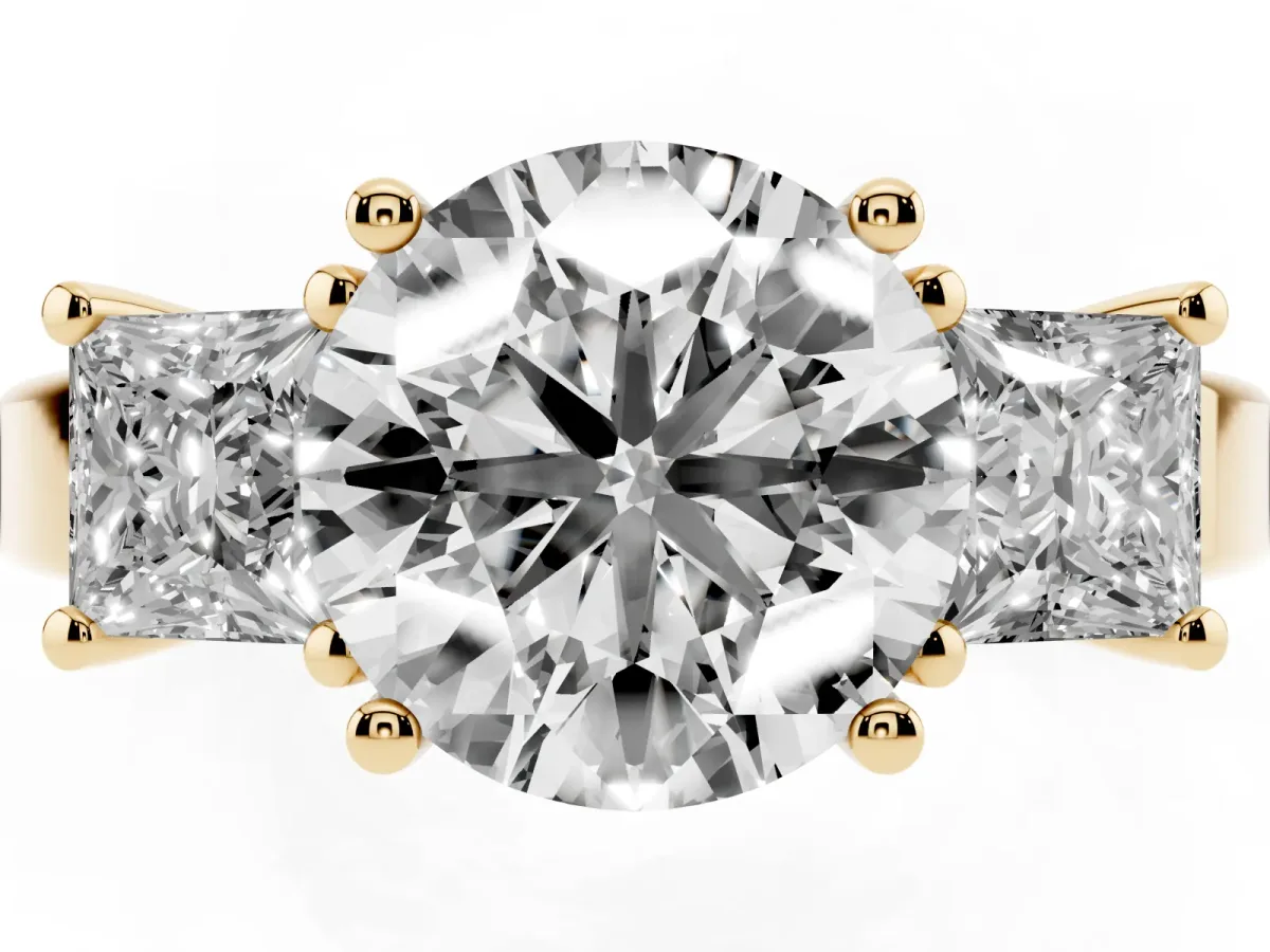 Three-Stone Round Cut Cut Solitaire Ring with Prong Setting Yellow gold