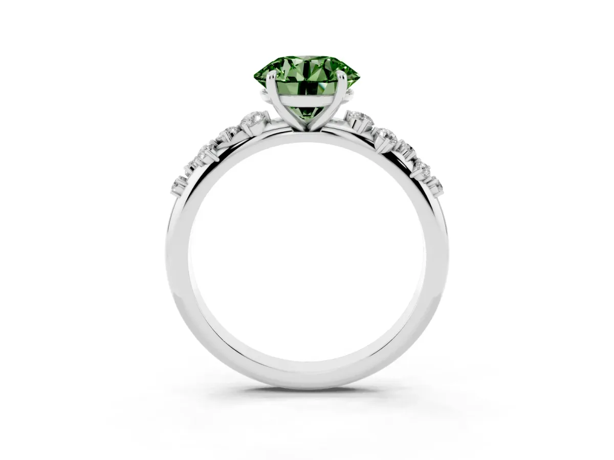 Fancy Green Round Cut Diamond Cluster Prong-Set Solitaire Ring Platinum