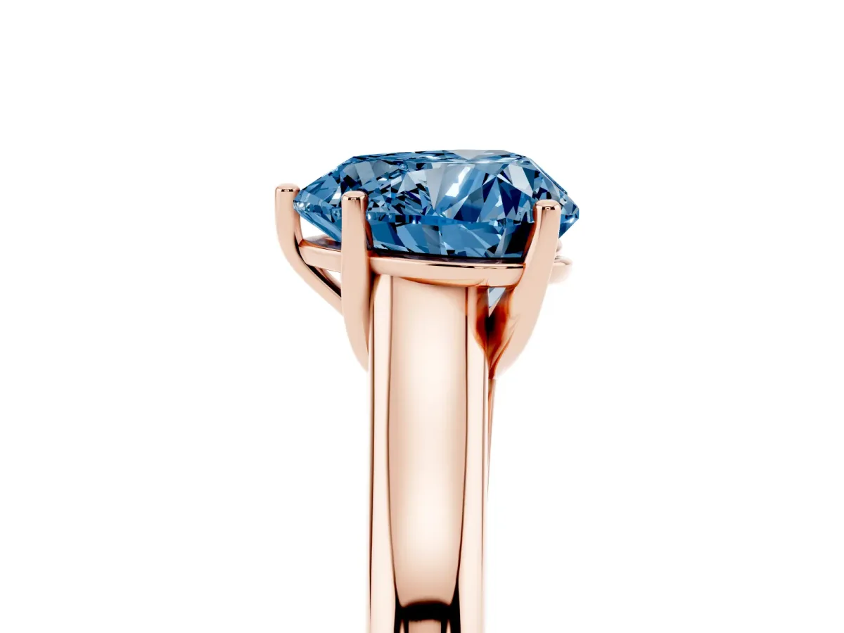 Fancy Blue Heart Cut Cut Diamond Solitaire Engagement Ring with Tapered Plain Band and Four-Prong Setting Rose gold
